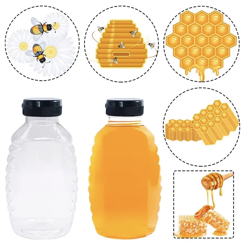 Easy-Squeeze 6 Pk 12 Oz Empty Honey Bottles. BPA-Free Food-Safe PET Plastic Honey Dispenser. Flip-Top Refillable Syrup Container. Great For Storing And Serving BBQ, Pasta Sauces Or Salad Dressings - View #6