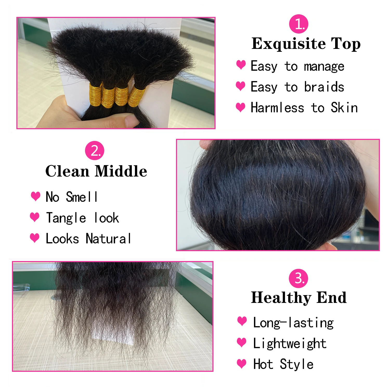 Wet And Wavy Super Bulk Hair Extension Human Hair For Braiding Brazilian Natural Black Remy 4pcs/100g Bulk Hair Braiding No Weft