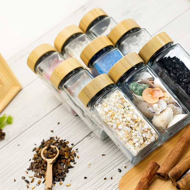 12Pcs Square Glass Spice Jars with Bamboo Lids - Spice Organizer and Seasoning  Containers for Kitchen Storage and Outdoor Advent - AliExpress