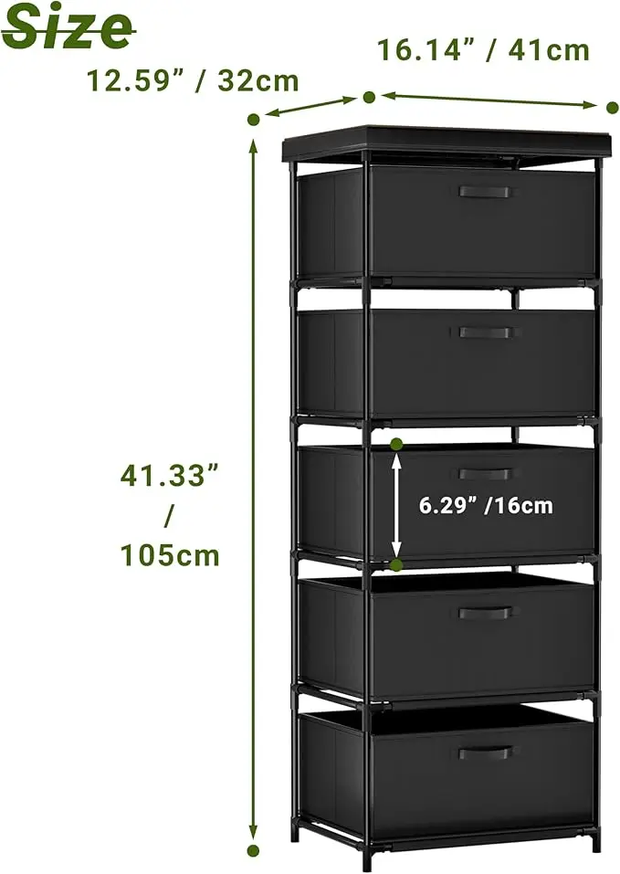 5-Drawer Fabric Dresser & TV Stand - Solid Wood & Sturdy Metal Frame - Compact Storage Cabinet for Bedroom, Dorm or Entryway 2