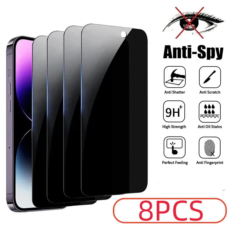 8Pcs Privacy Screen Protector for IPhone 15 14 13 12 11Pro Max Full Cover Anti-spy Tempered Glass For iPhone X XS Max XR