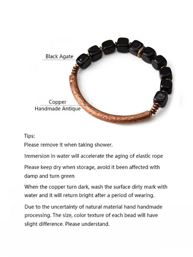 Cubic Black Obsidian Bracelet With Handcrafted Antique Copper Accessories For Men and Women