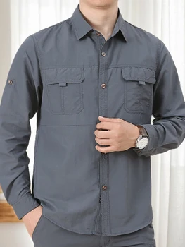 Men's Outdoor Military Style Long Sleeve Shirt Autumn Tactical Multi-Pocket Shirt Durable Breathable Quick-Dry Hiking Shirt Casu 4