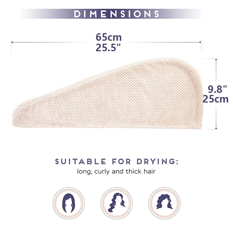 Solid Color Hair Towel Textured Dry Cap 9.…