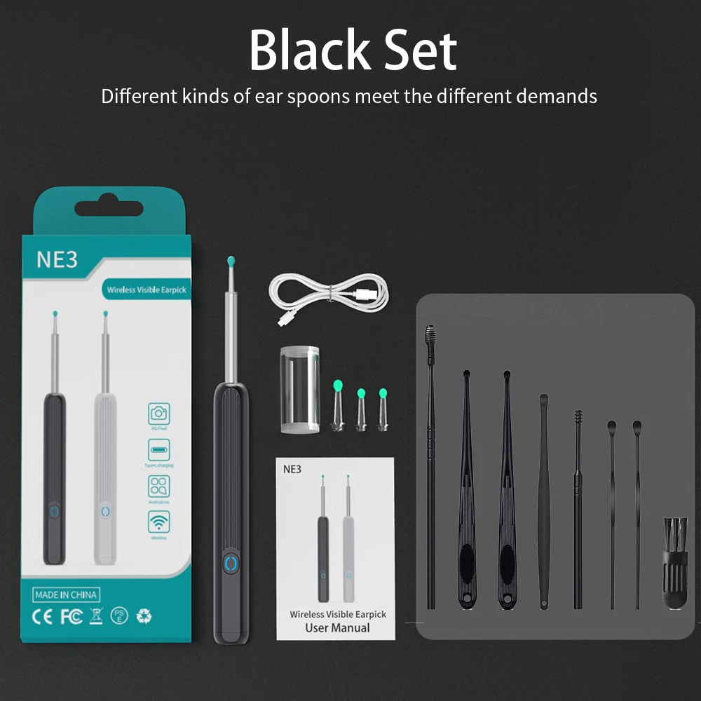 귀지 제거 도구 아이폰에 대 한 8 Pcs 귀 세트 내시경과 카메라 LED 빛 검 이경과 고정밀 귀 청소기 최고의 선물