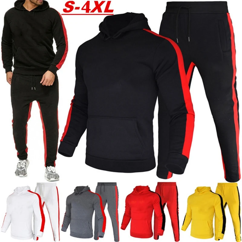 Men's Fleece Hoodies and Long Pants Suits Printed Tracksuit Two Piece Casual Jogging Suits men s print tracksuit winter casual hoodies long pants 2pcs set and print hoodies outdoor sport jogging wear