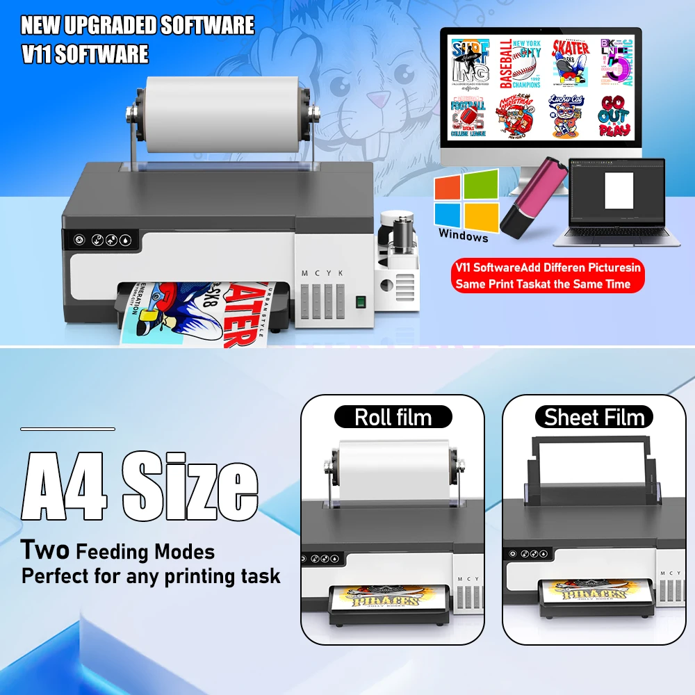 A4 DTF Printer For Epson XP600 Printhead Direct to Film Transfer Machine For Dark/Light T-Shirts Printing White Ink DTF Printer