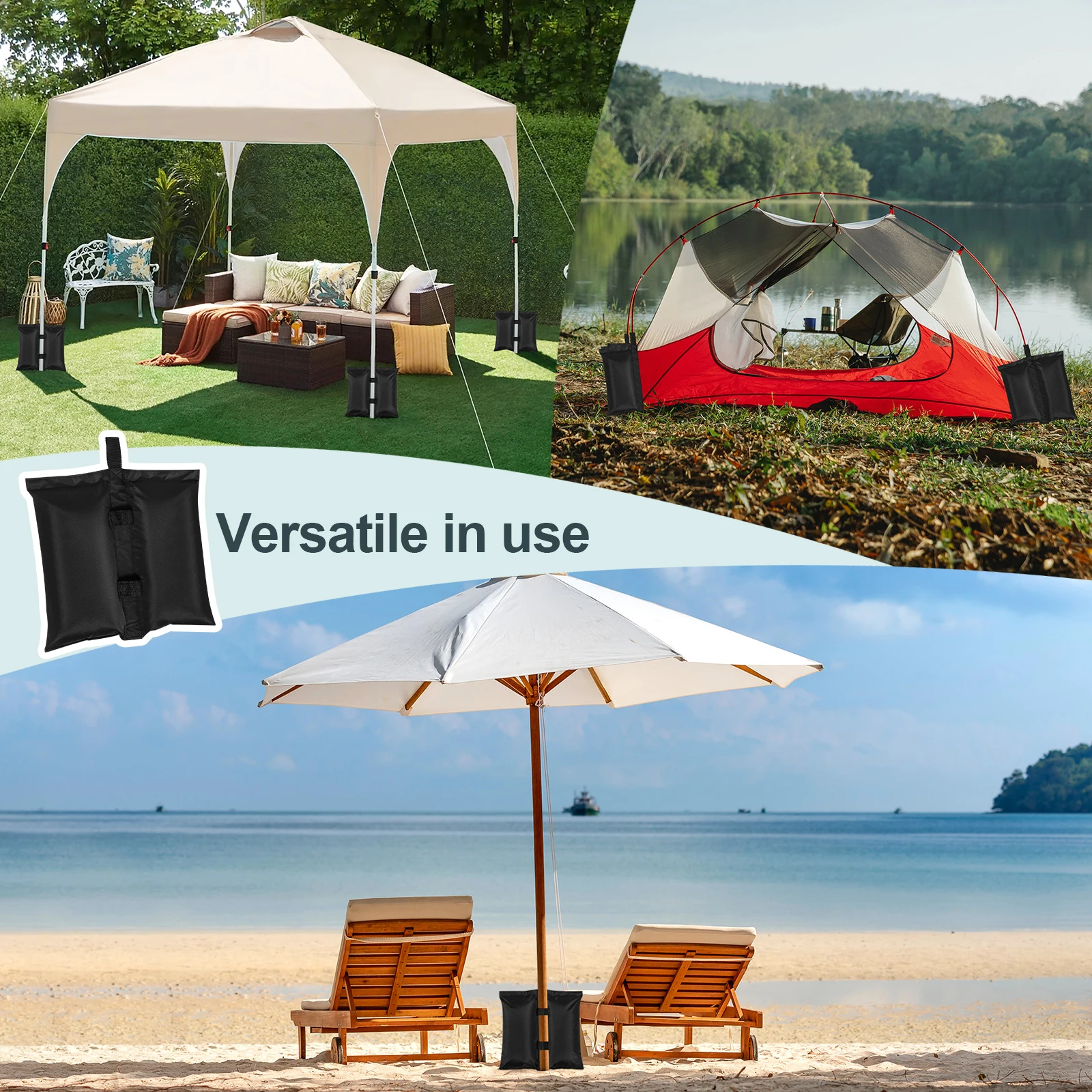 4 Sacs De Lestage Oxford 600D - Pour Tente, Parasol, Trépied - Remplissage Sable (Non Inclus) - 38x32cm