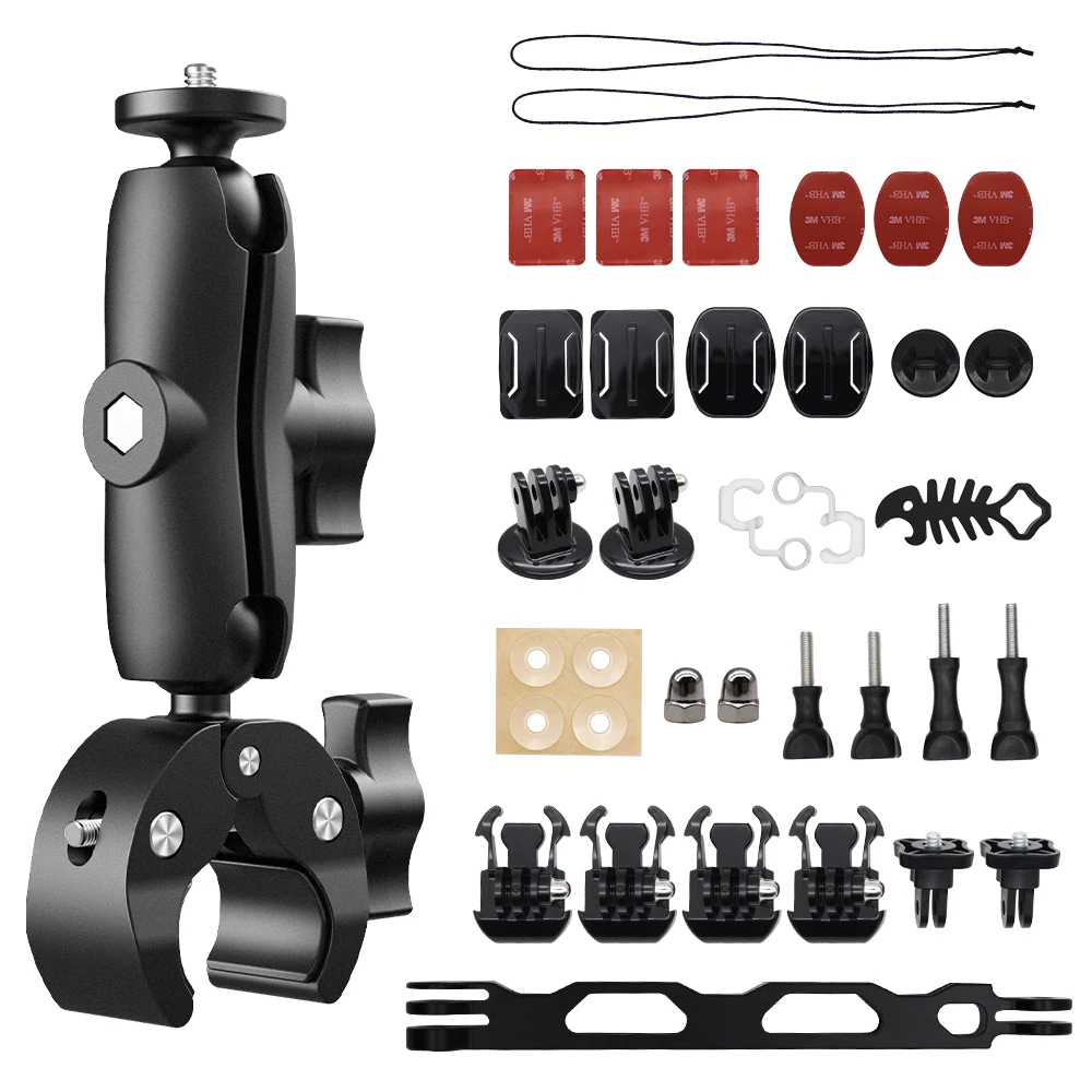 

Motorcycle Accessories Mount Bundle Kit for Insta360 X2 X3 Large Diameter 360°Double Head Rotating Bracket Clip For GoPro Camera