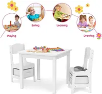 AOOU Kids Table and 2 Chairs Set, 3-in-1 Wooden Activity Table, w/Detachable Storage Drawer, Drawing Reading Black Board Desk 2