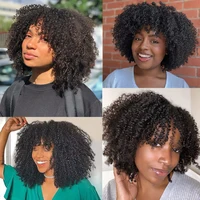 Perruque afro bouclée avec frange pour femmes noires, cheveux humains crépus, densité 200, non-dentelle, 100% vierge, document naturel 5