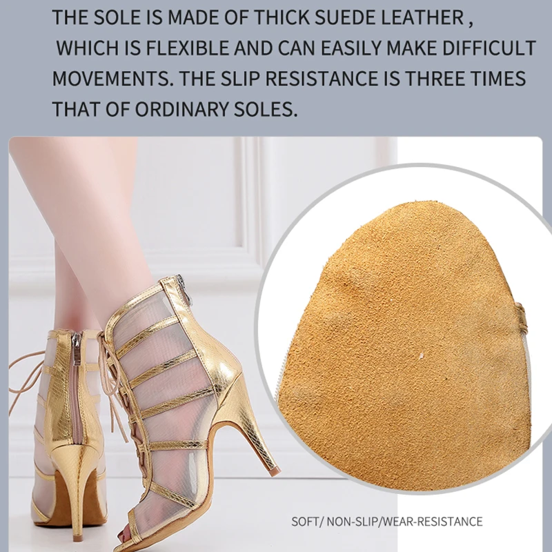 Woman Brown  Lace Up Dance Boots Girs Ballroom Bachata Dancing Shoes for Women High Heels Dance Shoes for Ladies Chunky 10cm