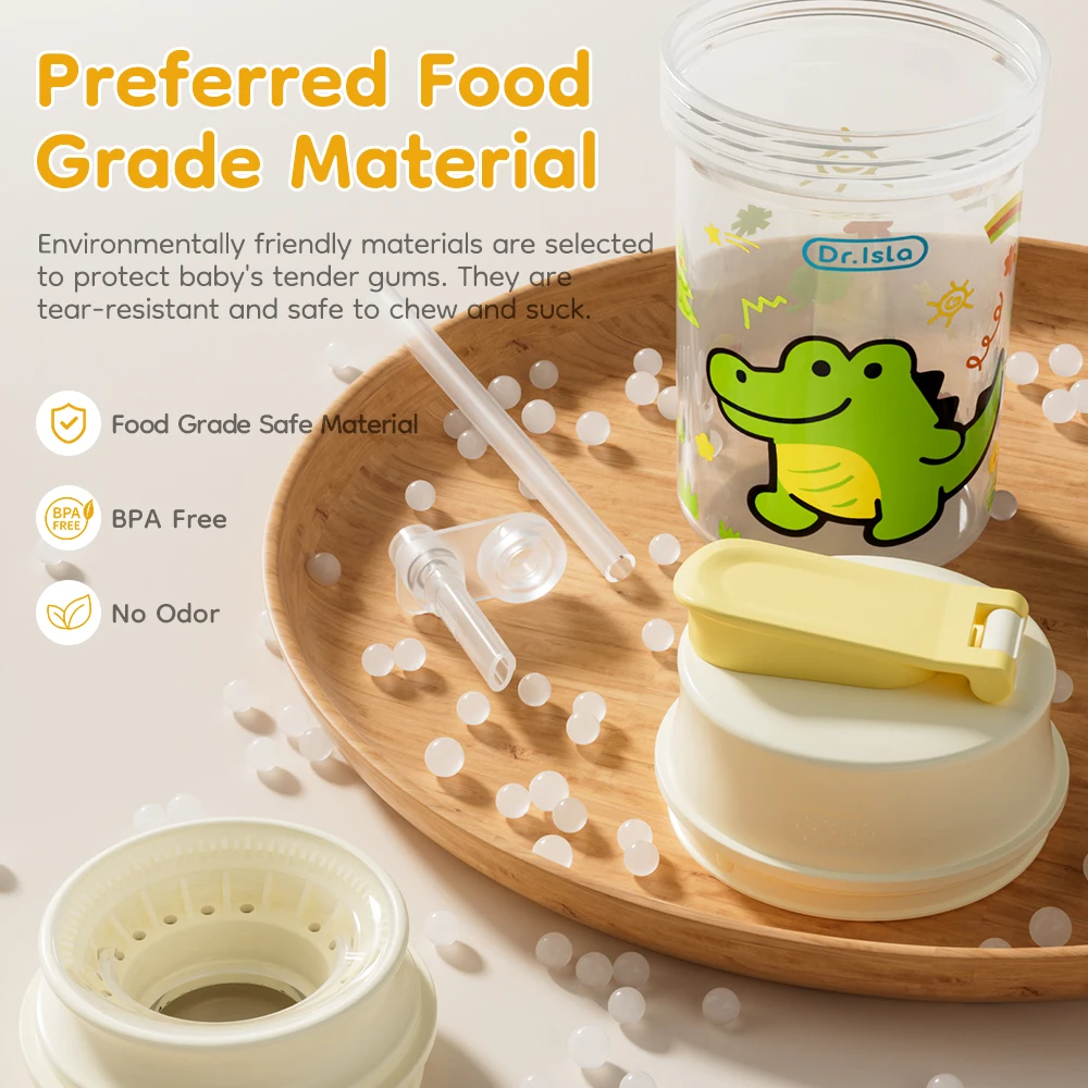 MAMIJOY 베이비 워터 컵 2-in-1 280/330ML 빨대 뚜껑이 있는 어린이용 빨대컵 누출 방지 6M-12M+ 학습용 마시는 컵 GW40