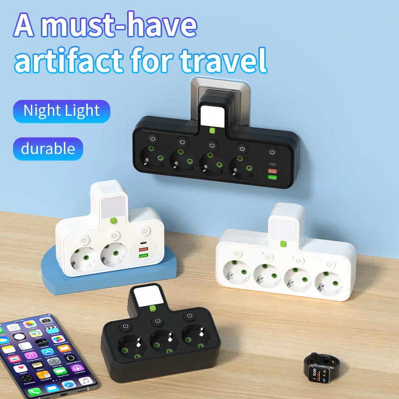 รูปสินค้า เต้ารับผนัง 4 ช่อง พอร์ต USB + Type-C ปลั๊ก EU สวิตช์ไฟ