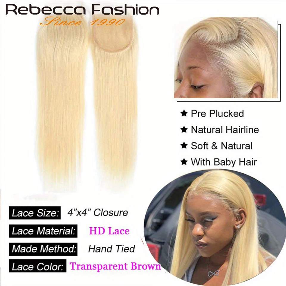 Human Hair Closure Human Hair Lace Product 613 Blonde Human Hair Closure HD Transparent 4x4 Lace Closure Brazilian Straight Remy Lace Pre Plucked With Bady Hair