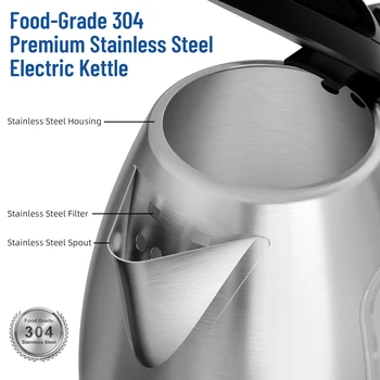 Stainless Steel Electric Kettle, 1.8 Liter Tea Kettle Electric & Hot Water Kettle, 1500W Fast Boil with LED Light, Auto Shut-Off 2
