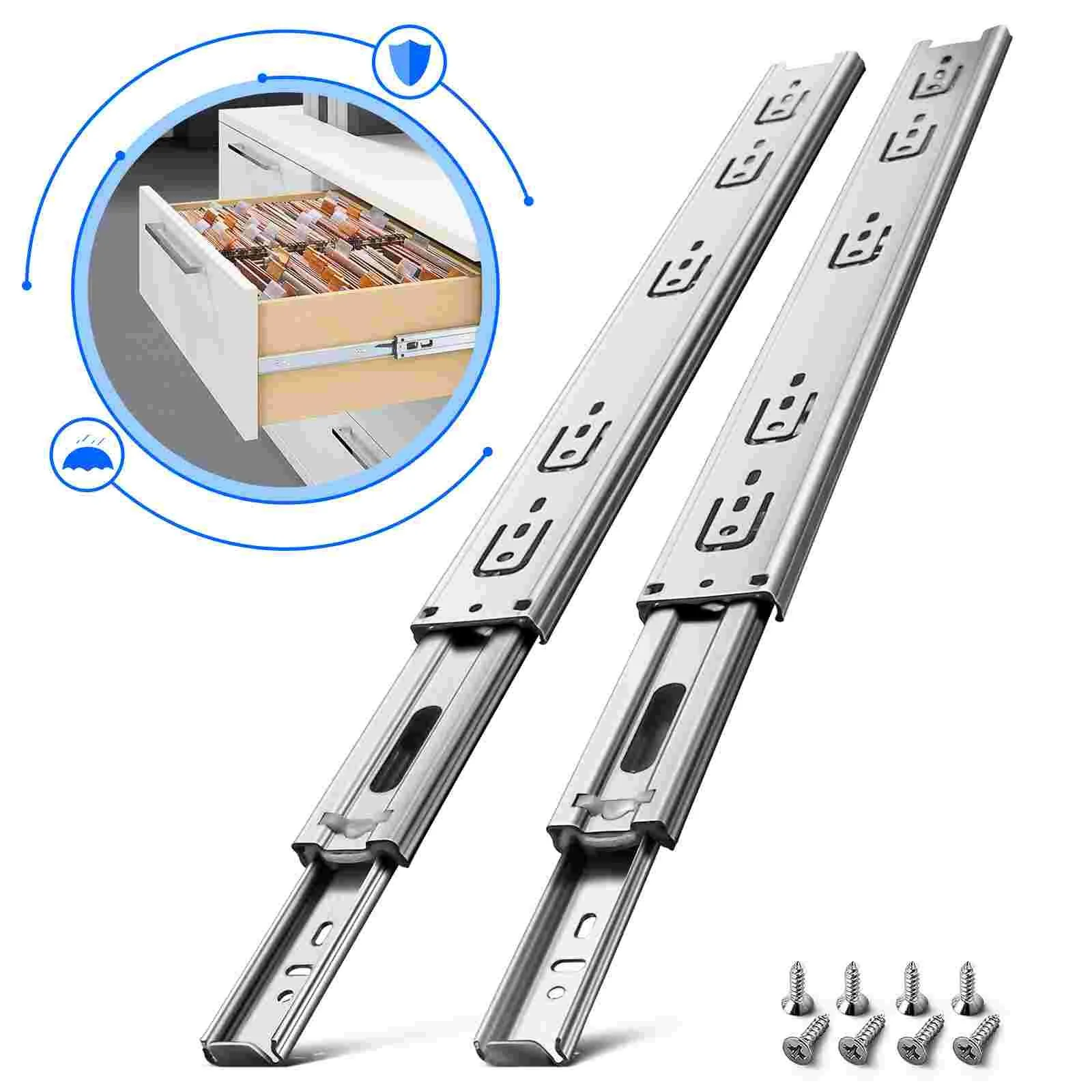 AOLISHENG 3 Section Stainless Steel Thickened Heavy Duty Slide Rail Side Mounted Mute Rail