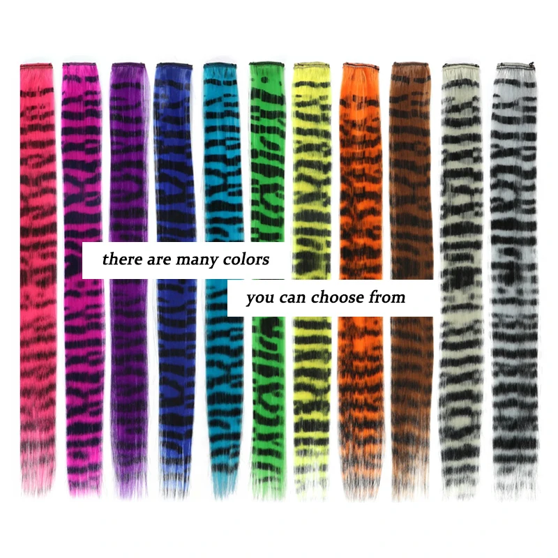 2PCS 18inch Hair Extensions Wig Hairpiece Colorful Leopard Print Hair Extensions Clip in for Women Halloween Party Daily Wear