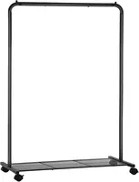Clothes Rack with Wheels, Black Finish, Includes Storage Shelf, 110 LBS Capacity, Ideal for Hanging Clothes or Garment Storage. 1