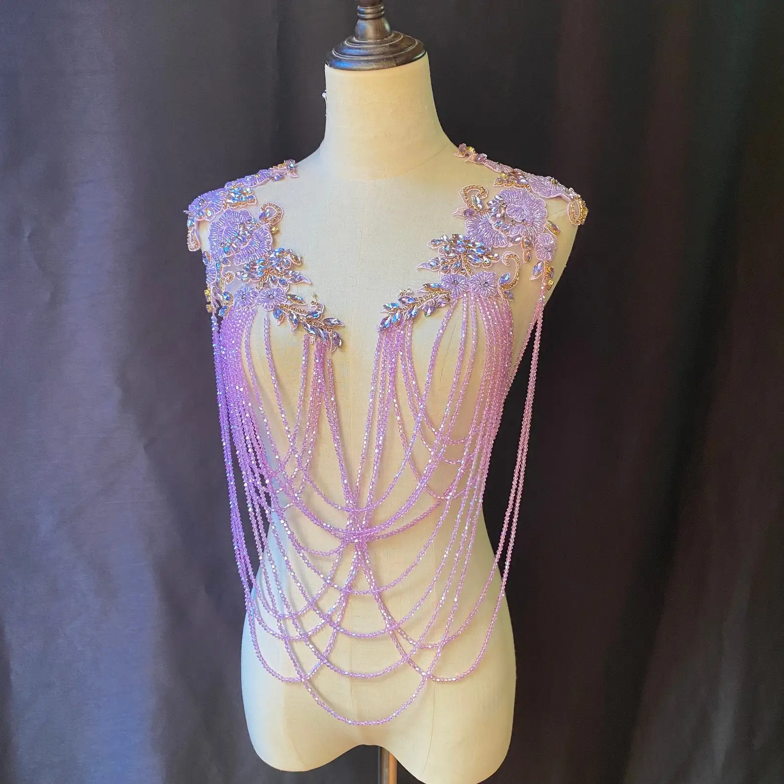 

Фиолетовая Свадебная аппликация Стразы с цепочками для костюма ювелирные изделия с бахромой ожерелье для кутюрного платья с эполетами