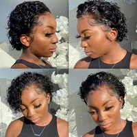 Perruque courte bouclée brésilienne 13x4 en dentelle, coupe pixie, cheveux humains pour femmes, pré-épilée, pré-coupée, perruques courtes bouclées bob en cheveux humains 4