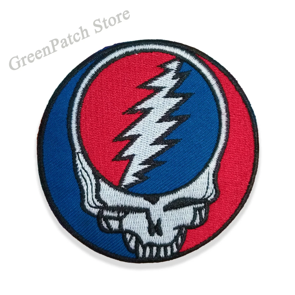 Grateful Dead Steal Your Face Skull & Lightning Logo Iron On Applique Bule  and Red Patch for Clothing Jacket Hoodies Decorative