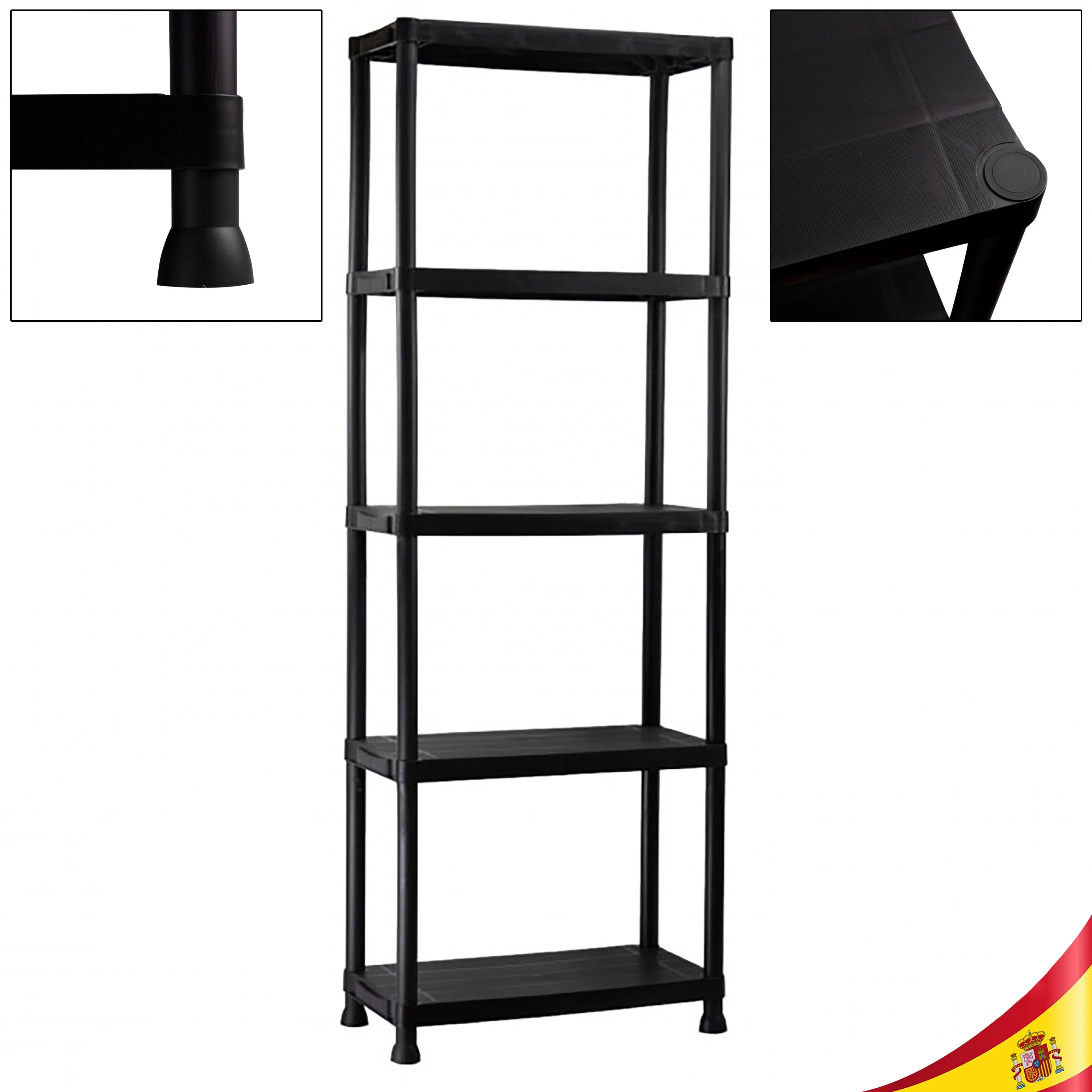 Scaffale Regolabile In Metallo 5 Ripiani – 90x35x170 Cm – Con 4 Ruote (2 Frenabili) – Portata 158 Kg A Ripiano – Per Bagno, Cucina, Dispensa, Officina – Nero - 3