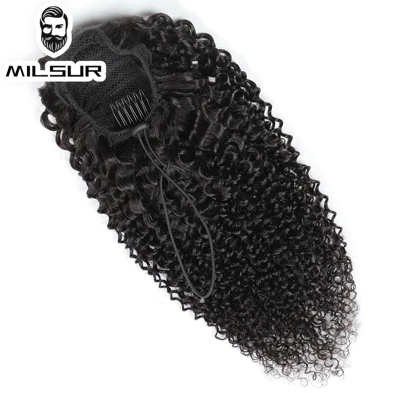 

Afro Kinky Curly Ponytail Human Hair Extensions 10-22inch Natural Color Clin In Remy Hair Women Ponytail Clips Hair Extensions