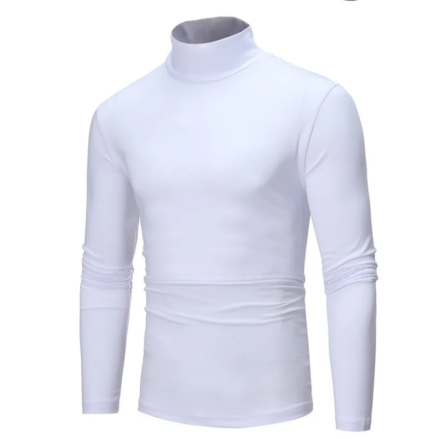 Running T-shirt Men's Slim Fit Basic Turtleneck High Collar Pullover Male Autumn Spring Thin Tops Basic Bottoming Plain T-shirt 5