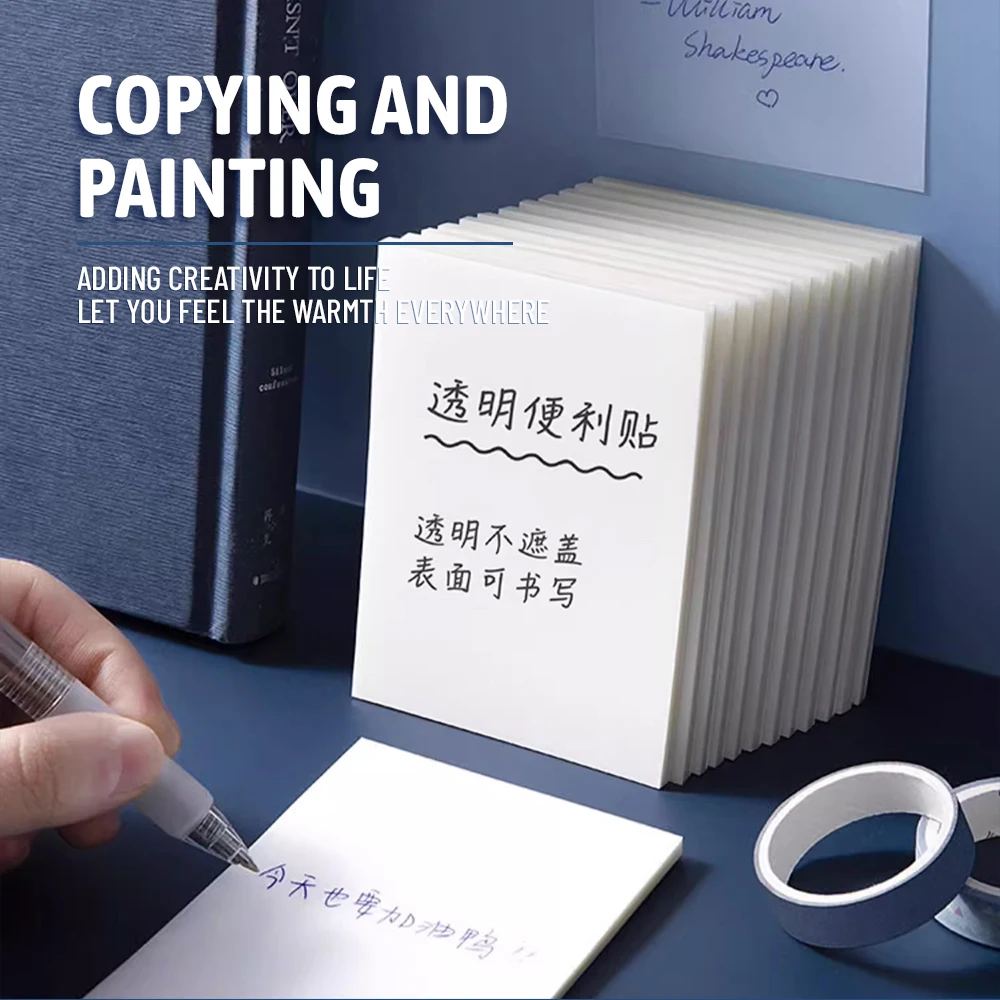 50/100 Sheets Sticky Notes Reusable Transparent Waterproof For School Office Stationery Bookmark