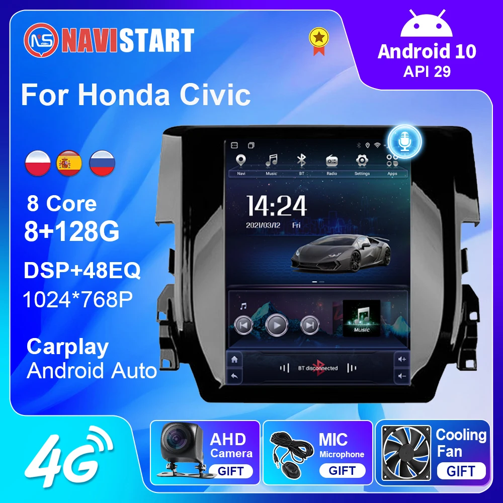 

NAVISTART Android 10 Car Radio for Honda Civic 2015-2020 Autoradio Tesla Multimedia Video DSP Player Navigation GPS 2 din No DVD