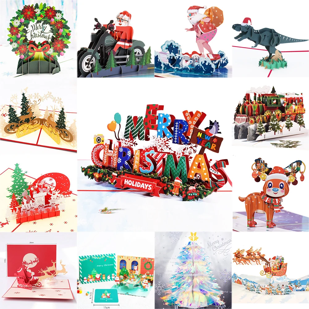 3D Christmas Greeting Card Creative Pop Up Hand-Made Cards Colorful Christmas Holiday Thanksgiving New Year Card greeting cards