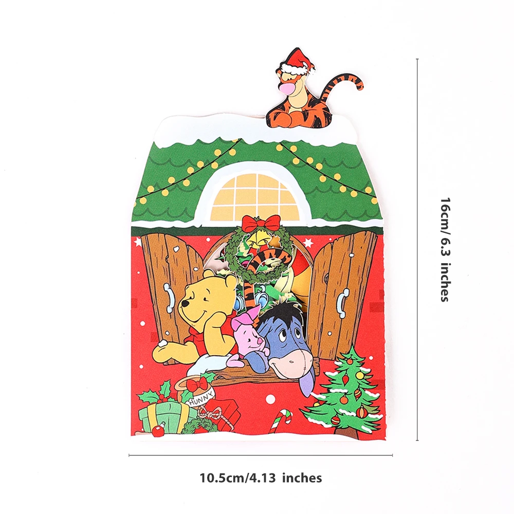 Winnie the Pooh 3D Pop Up Card Christmas Greetings Card Piglet Creative Decorations Xmas Tree Party Invitation With Envelope greeting cards