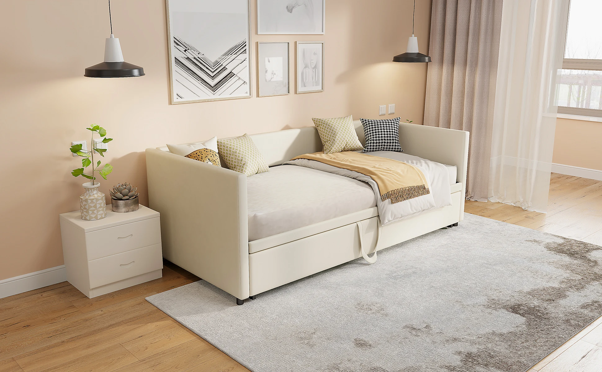 Ausziehbares Schlafsofa 90/180x200 cm, Meridian mit extra Schlafplatz, multifunktionales Doppelbett, ohne Matratze, Grau – Detail 7