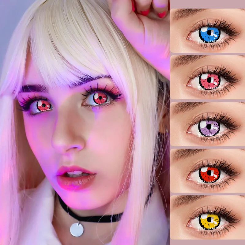 Bioessence 1 Pair Colored Contact Lenses Purple Blue Red Anime Lenses
