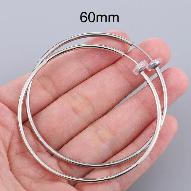 1 Pair Gold Silver Punk Hoop Earrings For Couple Fake Hoops Ear Clip Earrings Without Holes Ear Cuffs For Non Pierced Ears Steel color 60mm