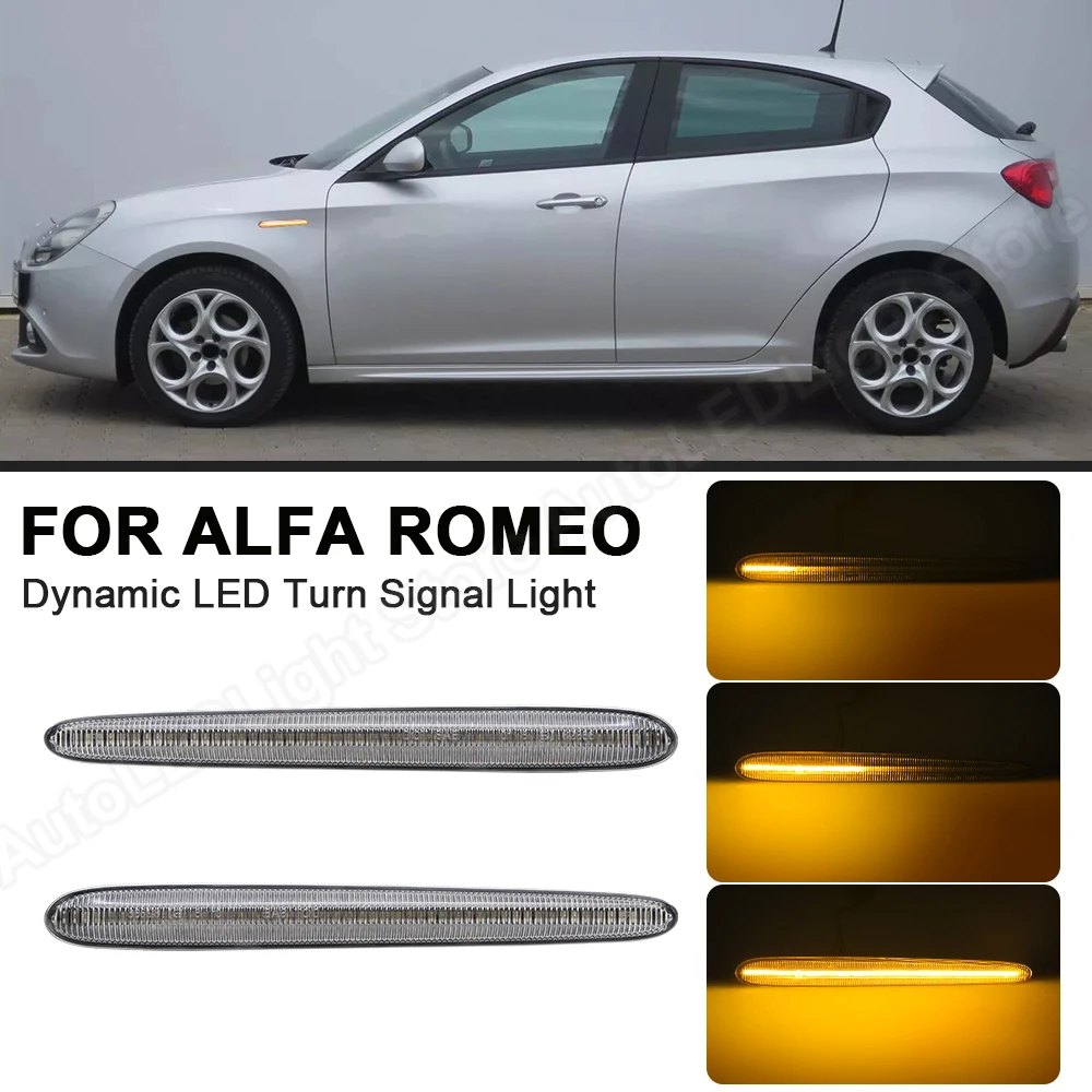 

For Alfa Romeo Giulietta 2010-2020 Indicator Blinker Lamps LED Dynamic Side Marker Lights Amber 2PCS Sequential Turn Signal