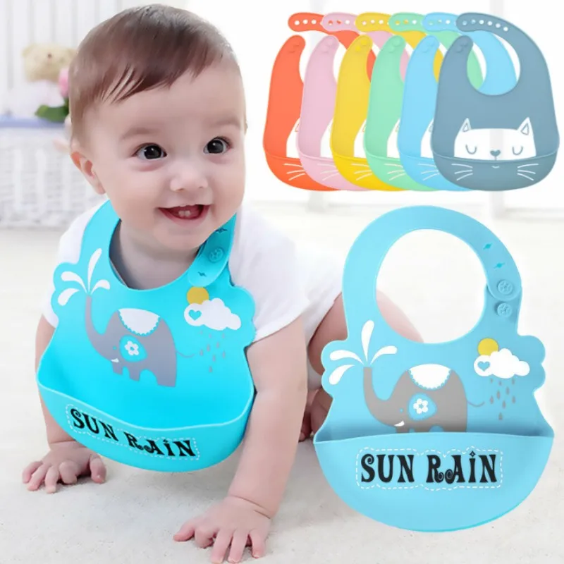 

Waterproof Baby Bibs Infant Feeding Food Catcher Silica Gel Burp Cloth Cartoon Image Saliva Towel Toddler Aprons