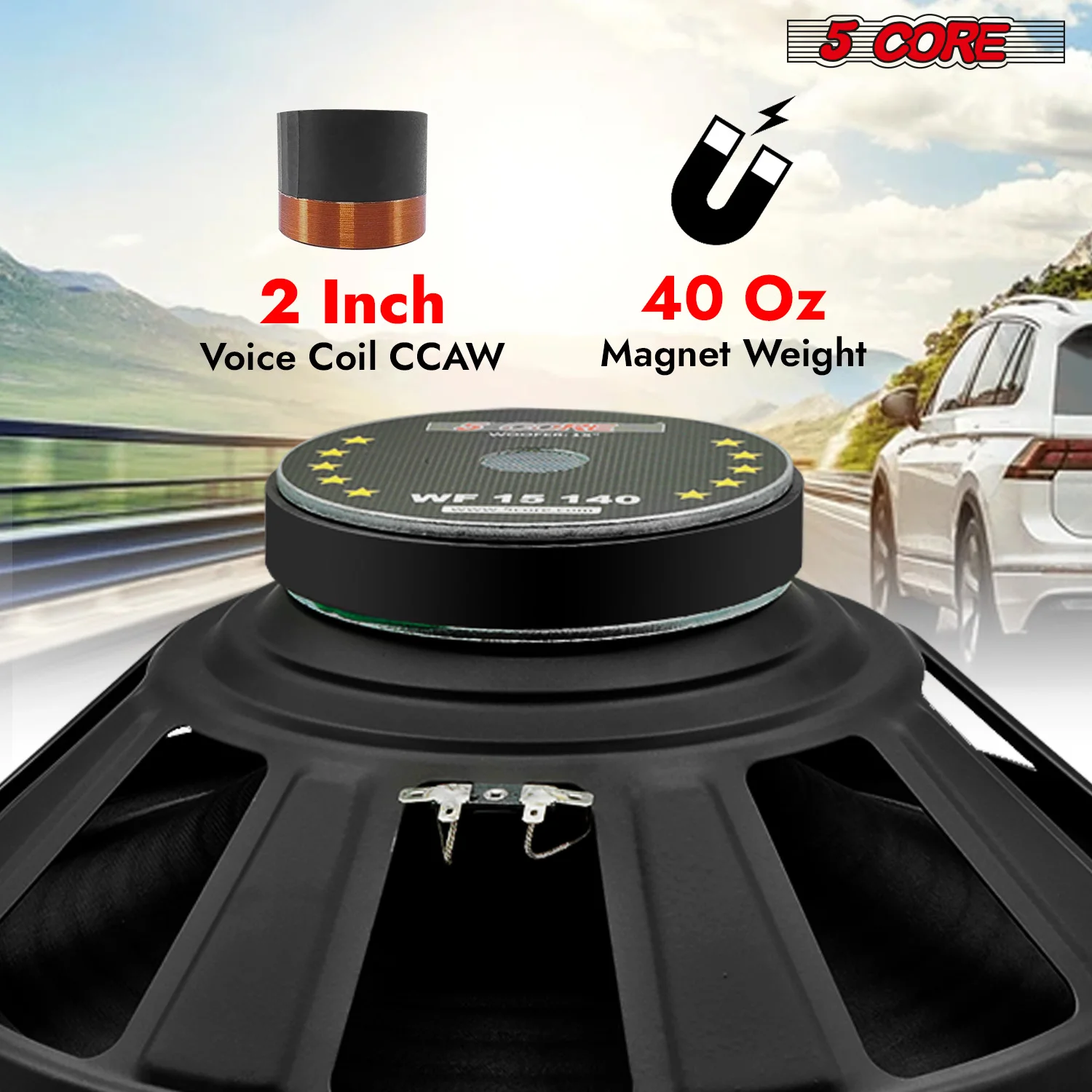 5 Core 15 Inch Subwoofer 450 Watt Car Audio Sub Woofer Pair 4 Ohm w Deep Bass Replacement Loud Speaker 4