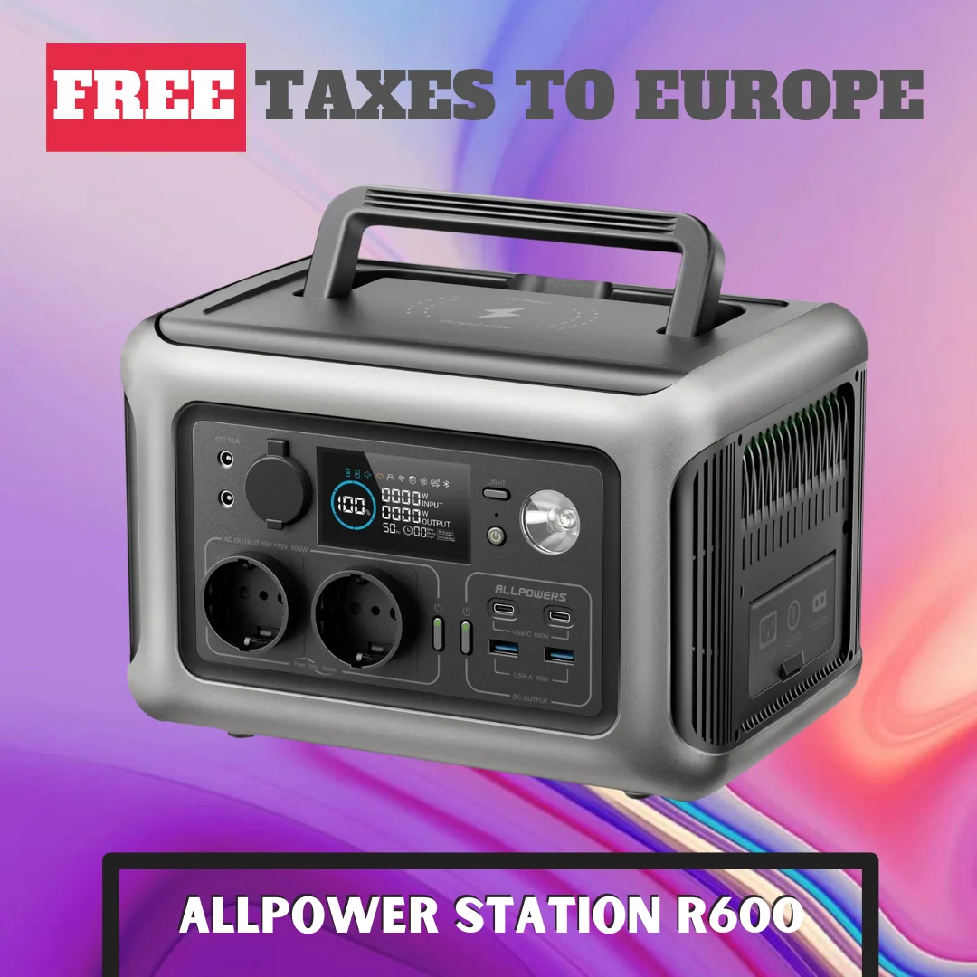 ALLPOWERS 휴대용 발전소 R600, 299Wh LiFeP04 배터리 2x 600 W(1200 W 서지) AC 소켓 야외 캠핑 RV 가정용 