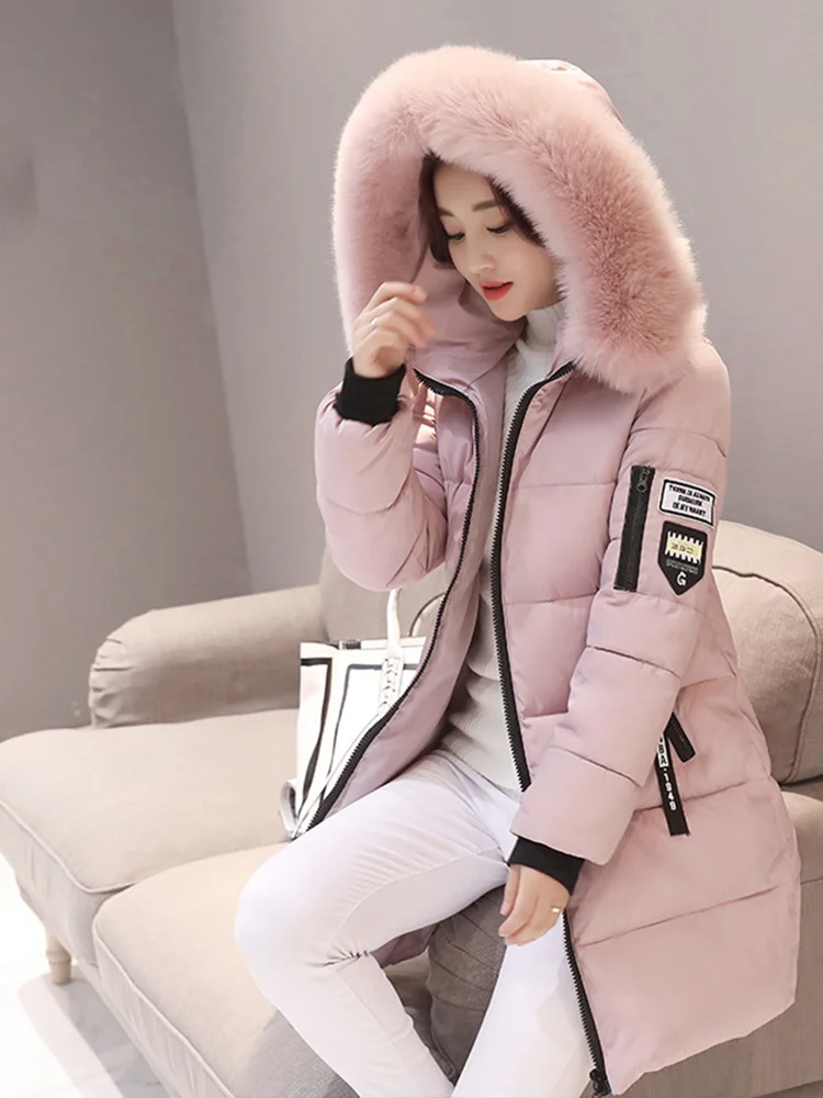 Winter Warm Fur Collar Hooded Women Parka Fashion Comfortable Zipper Pockets Design Long Jacket Elegant Slim Thick Female Coats 2