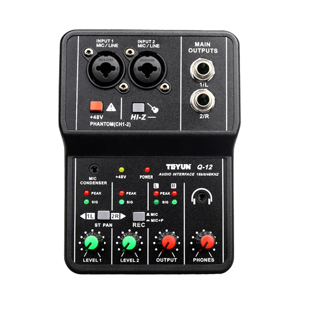 Q12 2 Channels Portable Audio Interface Sound Card Console Mini USB Mixer Professional for Guitar Recording Studio Singing