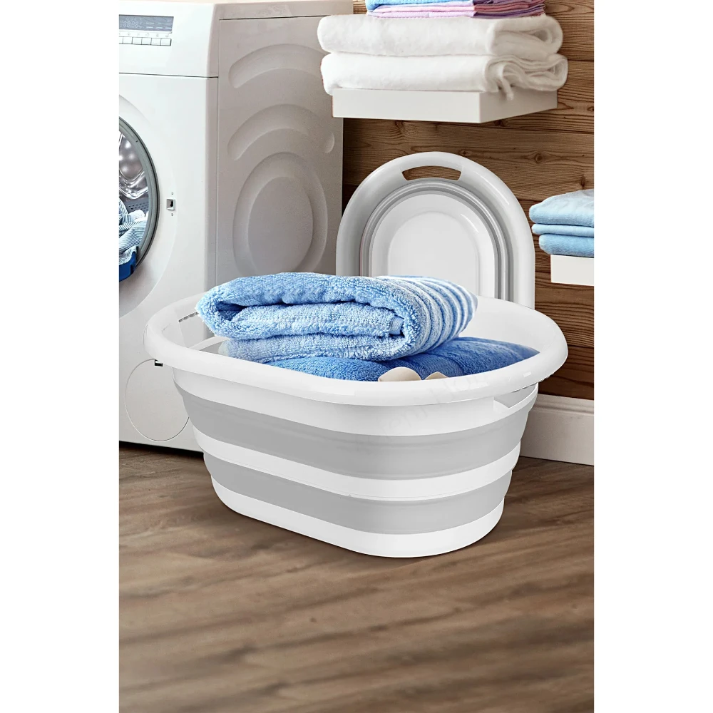 24L Portable Dirty Laundry Basket Container Organizer Silicone Storage Folding  Collapsible Basket