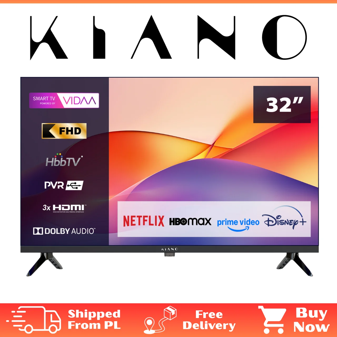 Telewizor Kiano Elegance 32' z Systemem Vidaa Smart TV D-LED DVB-T2/S2
