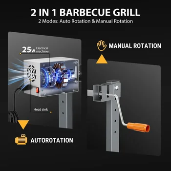 Camping Rotisserie Grill 176LBS Capacity 25W Motor Small BBQ Charcoal Roaster 51'' 2 in 1 Pig Lamb Cooking Tool 4