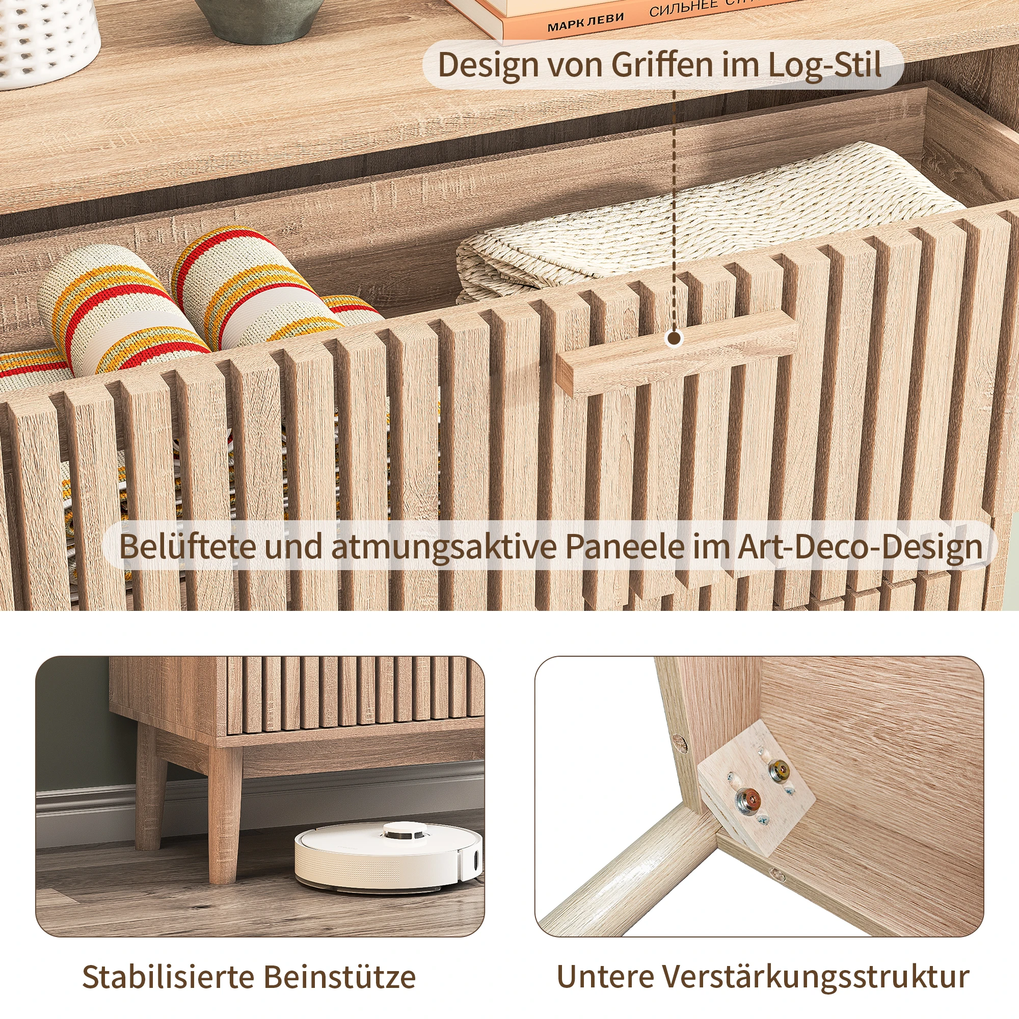 Rosahqnda Rattan-Kommode, Kommode mit 4/6 Schubladen, Sideboard, Griff im Holzstil – atmungsaktive Platte – schnelle Montage – Detail 9