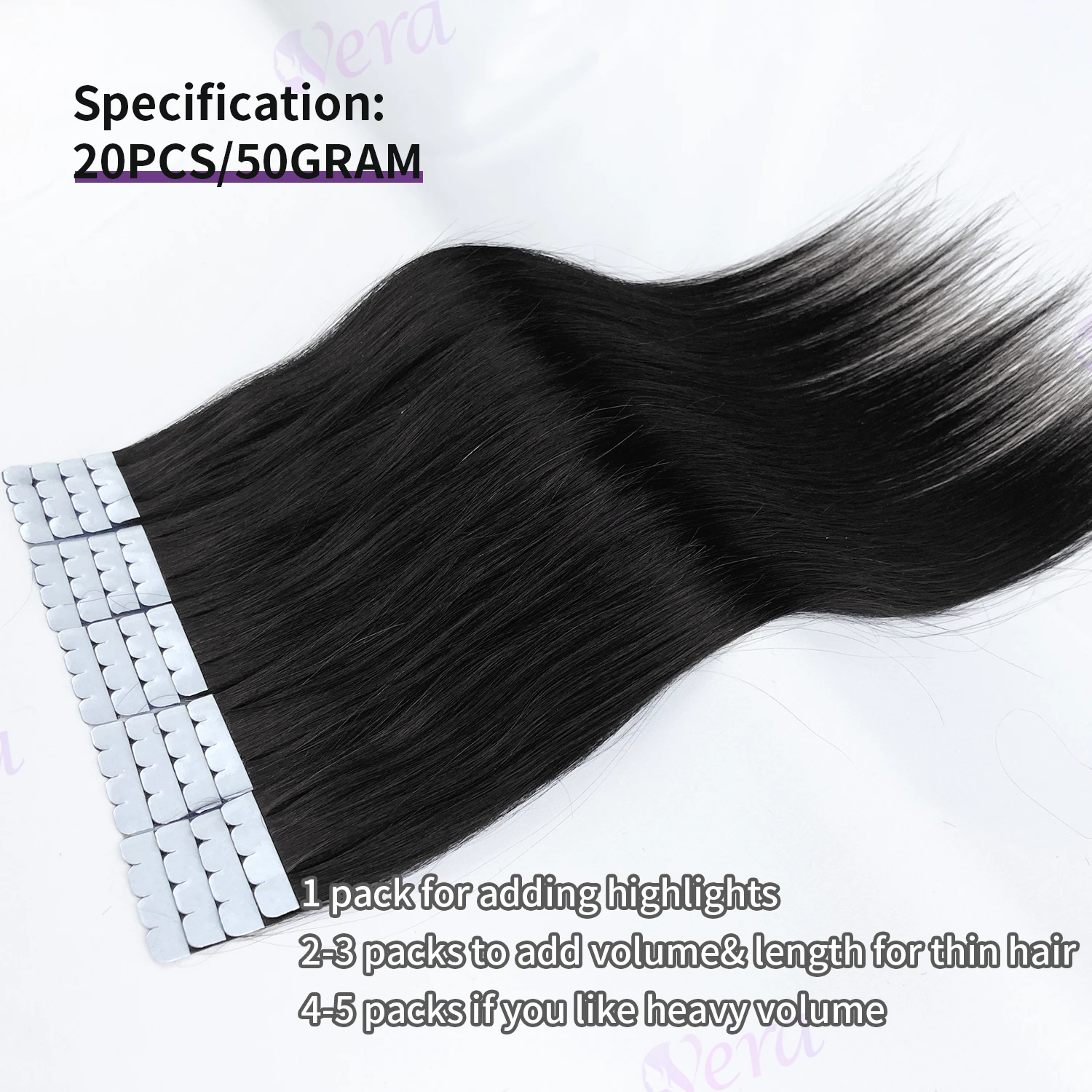 미니 테이프 인모 연장 헤어 스트레이트 20개 50g/팩 투명 블랙 심리스 연장 스킨 웨프트 레미 인모 테이프 인