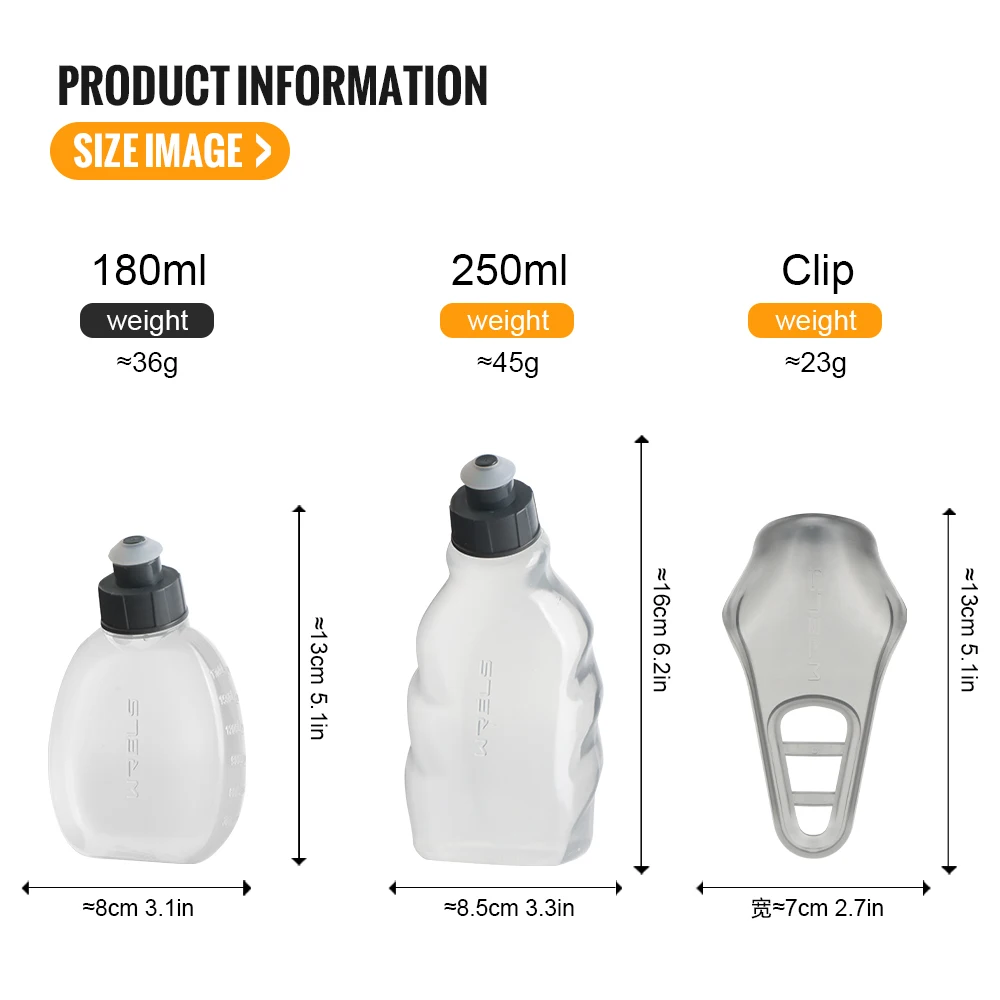 WRELS Sports Water Bottles Handheld Hydration Running Water Bottles BPA-Free for Running Hydration Belt 250ml