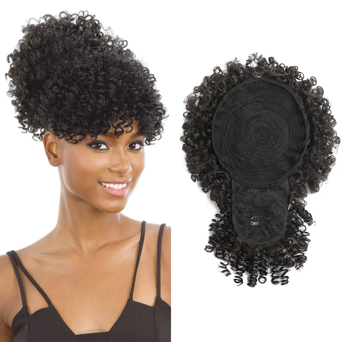 Afro Puff Drawstring Ponytail Synthetic Extensions With Bangs Updo - Main Image