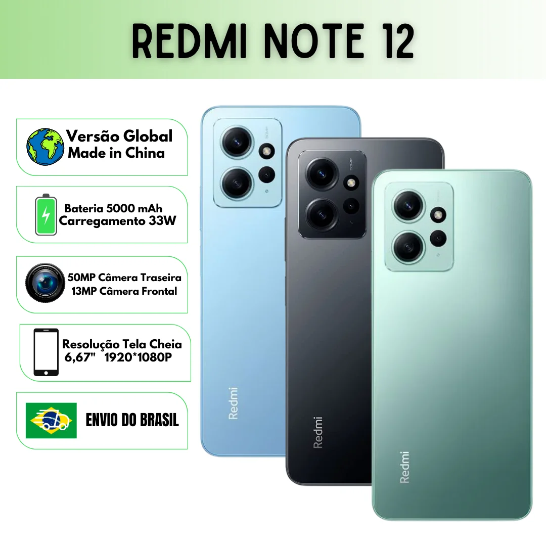 Xiaomi Redmi Note 12 Versão Global | Smartphone 4G , ROM Global , Câmera 48MP , Carregador 33W